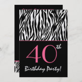 40歳の誕生日ゼブラストライプ白黒（ピンク） 招待状 (正面/裏面)