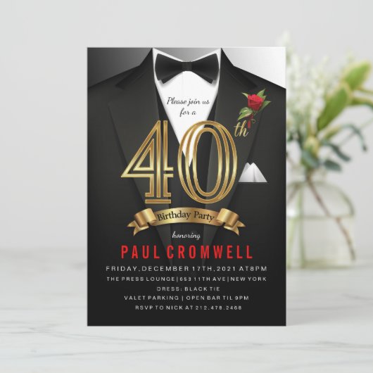 40歳の誕生日タキシード招待状 招待状 (スタンド正面)