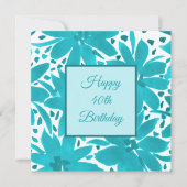40歳の誕生日ターコイズブルーフラワーウォーターカラー カード (正面)