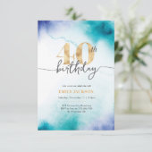 40歳の誕生日ターコイズ水の色の金ゴールド招待 招待状 (スタンド正面)