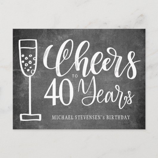 40歳の誕生日チョークボード招待状にお祝いを ポストカード (正面)