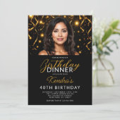 40歳の誕生日ディナー ゴールドとブラックの写真 招待状 (スタンド正面)