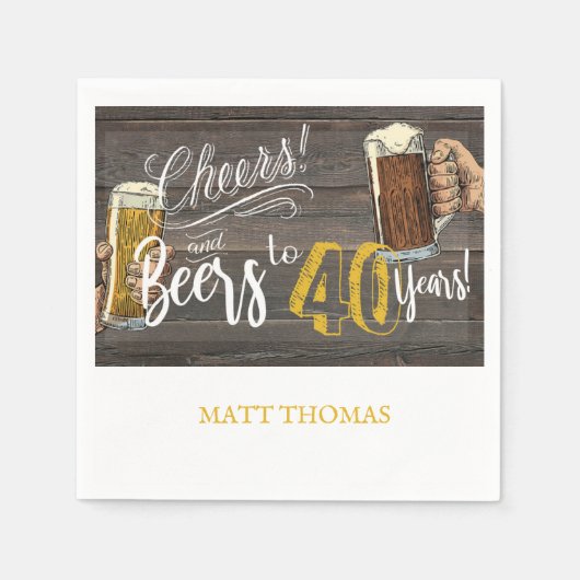 40歳の誕生日ナプキン、乾杯とビールパーティーの飾り スタンダードカクテルナプキン (正面)