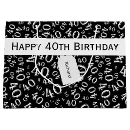 40歳の誕生日ナンバーパターン黒/白40 ラージペーパーバッグ