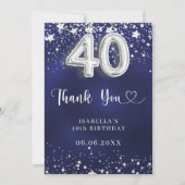 40歳の誕生日ネイビーブルーシルバーの星 サンキューカード (正面)