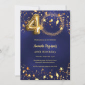 40歳の誕生日ネイビーブルー金ゴールドスター写真ラグジュアリー 招待状 (正面)