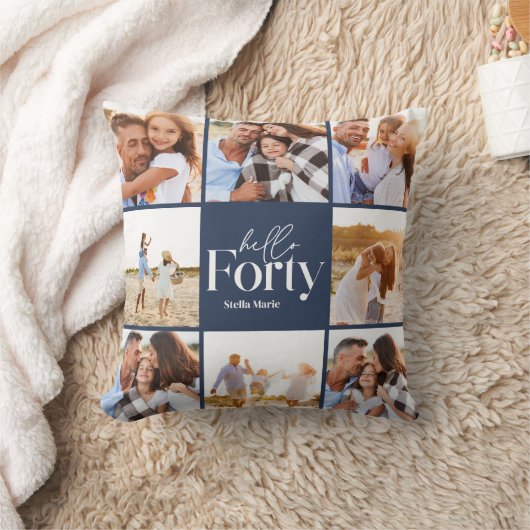 40歳の誕生日ネイビーモダンブルーフォトコラージュ クッション (ブランケット)
