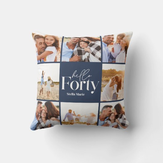 40歳の誕生日ネイビーモダンブルーフォトコラージュ クッション (裏面)