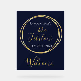 40歳の誕生日ネイビー金ゴールド誕生日パーティーへようこそ アクリルサイン