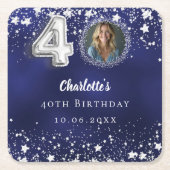 40歳の誕生日ネイビー・ブルー・シルバー・スターズの写真 スクエアペーパーコースター (正面)
