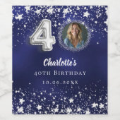 40歳の誕生日ネイビー・ブルー・シルバー・スターズの写真 ワインラベル (シングルラベル)