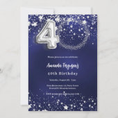40歳の誕生日ネイビー・ブルー・シルバー・スターズの写真 招待状 (正面)