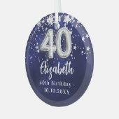 40歳の誕生日ネイビー・ブルー・シルバー・スターズ ガラスオーナメント (正面左)