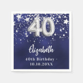 40歳の誕生日ネイビー・ブルー・シルバー・スターズ スタンダードカクテルナプキン (正面)