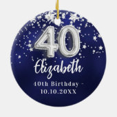 40歳の誕生日ネイビー・ブルー・シルバー・スターズ セラミックオーナメント (裏面)