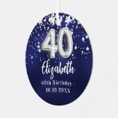 40歳の誕生日ネイビー・ブルー・シルバー・スターズ メタルオーナメント (正面左)