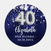 40歳の誕生日ネイビー・ブルー・シルバー・スターズ メタルオーナメント (正面)