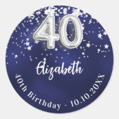 40歳の誕生日ネイビー・ブルー・シルバー・スターズ ラウンドシール (正面)
