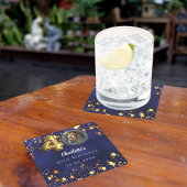 40歳の誕生日ネイビー・ブルー・金ゴールド・スターズ写真 スクエアペーパーコースター