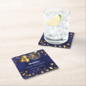 40歳の誕生日ネイビー・ブルー・金ゴールド・スターズ写真 スクエアペーパーコースター (インサイチュ)