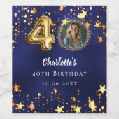 40歳の誕生日ネイビー・ブルー・金ゴールド・スターズ写真 ワインラベル (シングルラベル)