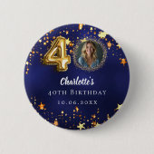 40歳の誕生日ネイビー・ブルー・金ゴールド・スターズ写真 缶バッジ (正面)