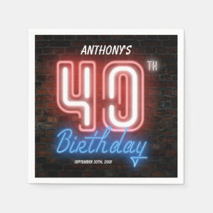 40歳の誕生日ネオンおもしろいサイン80年代レトロカスタム スタンダードカクテルナプキン