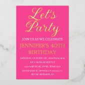 40歳の誕生日ネオンピンクブラックゴールドフォイルQrコード 箔招待状 (正面)