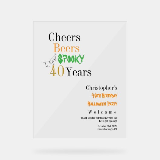 40歳の誕生日ハロウィンパーティーウェルカム アクリルサイン (正面)
