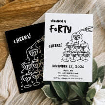 40歳の誕生日ハンドドローシャンパン招待状