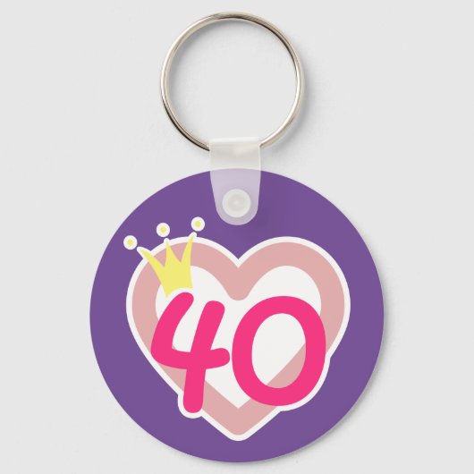 40歳の誕生日ハートプリンセスクラウンピンク キーホルダー (正面)