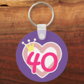 40歳の誕生日ハートプリンセスクラウンピンク キーホルダー (正面)