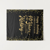 40歳の誕生日バックドロップ 黒金コンフェッティ タペストリー (正面(横))