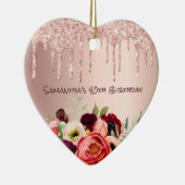 40歳の誕生日バラ金ゴールドはピンクの花を滴らせる セラミックオーナメント (右)