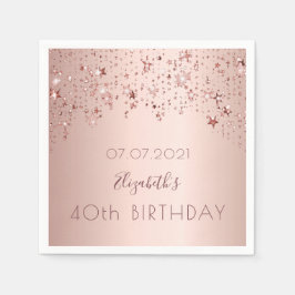 40歳の誕生日バラ金ゴールドはピンク スタンダードカクテルナプキン