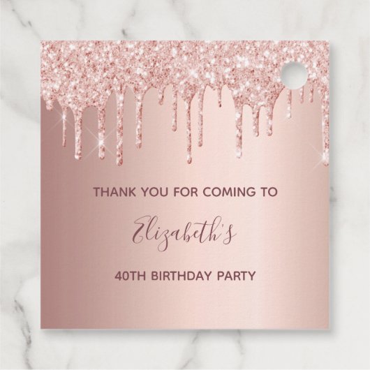 40歳の誕生日バラ金ゴールドグリッターが感謝してい乾く フェイバータグ (裏面)