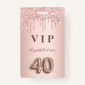 40歳の誕生日バラ金ゴールドグリッターはピンクのガラスを乾燥 バッジ (正面)