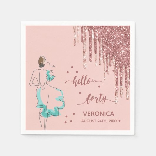 40歳の誕生日バラ金ゴールドグリッタードリップハロー40名 スタンダードカクテルナプキン (正面)