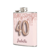 40歳の誕生日バラ金ゴールドグリッターピンクの友達 フラスク (左)