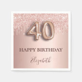 40歳の誕生日バラ金ゴールドグリッターピンクバルーンスタイル スタンダードカクテルナプキン (正面)