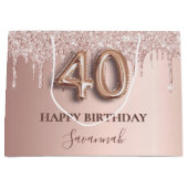 40歳の誕生日バラ金ゴールドグリッターピンクバルーンスタイル ラージペーパーバッグ (正面)