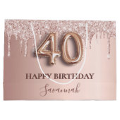 40歳の誕生日バラ金ゴールドグリッターピンクバルーンスタイル ラージペーパーバッグ (裏面)