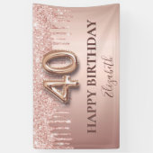 40歳の誕生日バラ金ゴールドグリッターピンクバルーンスタイル 横断幕 (縦)
