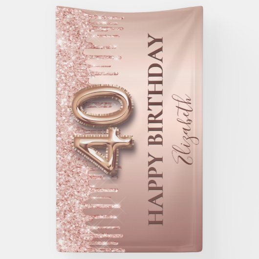 40歳の誕生日バラ金ゴールドグリッターピンクバルーンスタイル 横断幕 (縦)