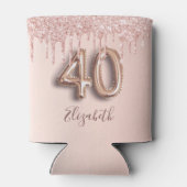 40歳の誕生日バラ金ゴールドグリッターピンクバルーンスタイル 缶クーラー (裏面)