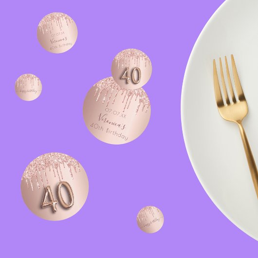 40歳の誕生日バラ金ゴールドグリッターピンクモノグラム コンフェッティ