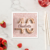 40歳の誕生日バラ金ゴールドグリッターモノグラムラグジュアリー スタンダードカクテルナプキン (インサイチュ)