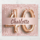 40歳の誕生日バラ金ゴールドグリッターモノグラムラグジュアリー スパークリングワインラベル (シングルラベル)