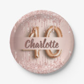 40歳の誕生日バラ金ゴールドグリッターモノグラムラグジュアリー ペーパープレート (正面)