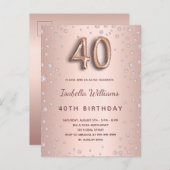 40歳の誕生日バラ金ゴールドディアモンバルーンスクリプト ポストカード (正面/裏面)